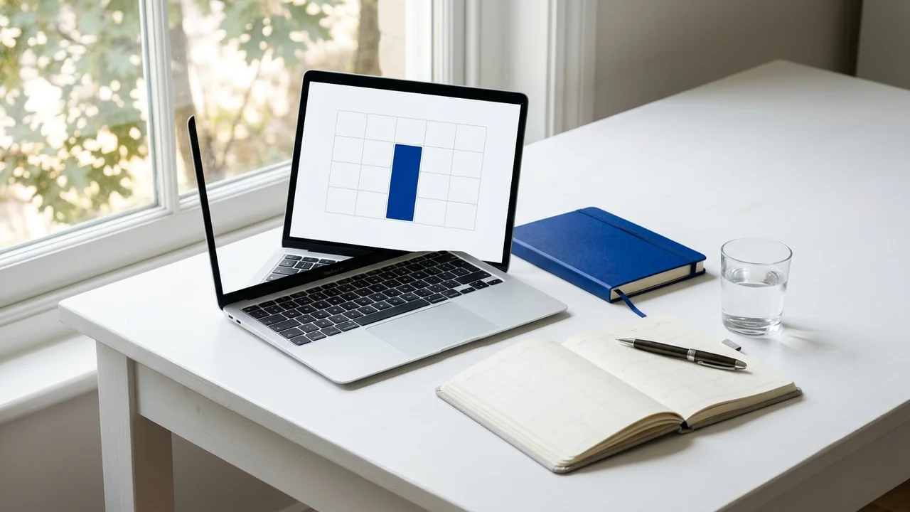 Agenda ouvert et ordinateur portable sur un bureau blanc, un créneau de rendez-vous surligné en bleu